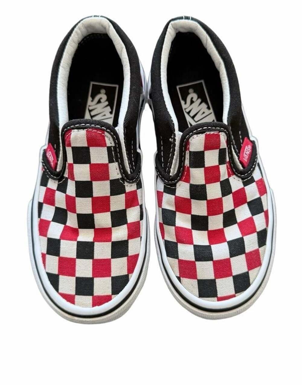 Vans Checkerboard Slip-On Size 11 Kids Black Red